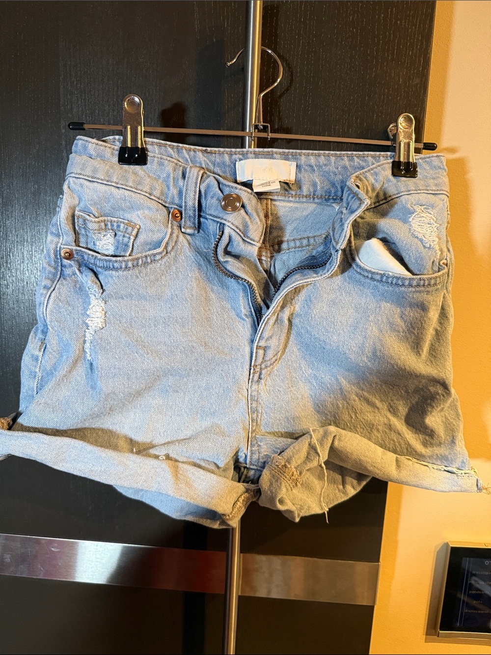 Light Blue Distressed Denim Shorts - Women